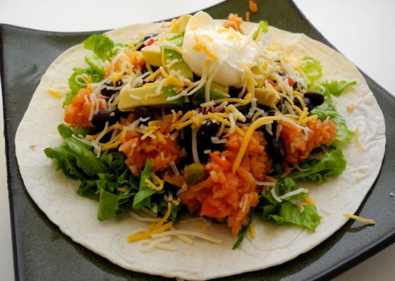 healthy taco salad with Mexican rice from scratch